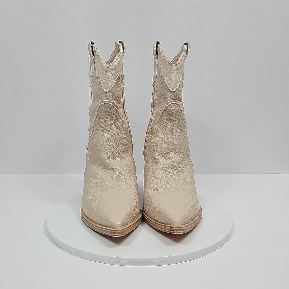 MIA Whitley Western Boots 10 Cream Bone Western Cowboy Ankle Pointed Block Heels - Picture 3 of 13